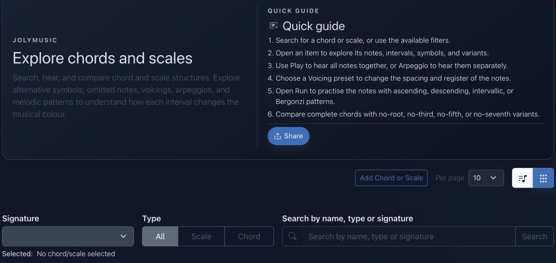 JolyMusic — Explora acordes y escalas